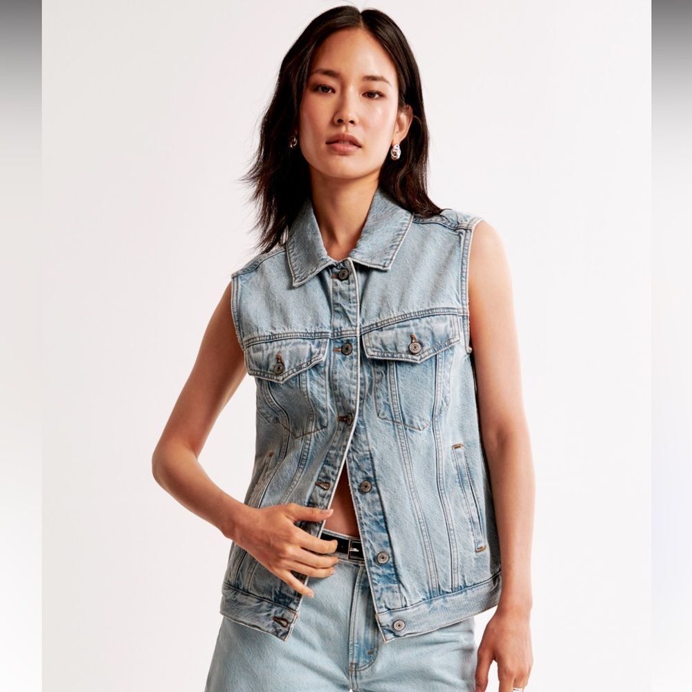 Abercrombie & Fitch Sleeveless Light blue Denim Vest